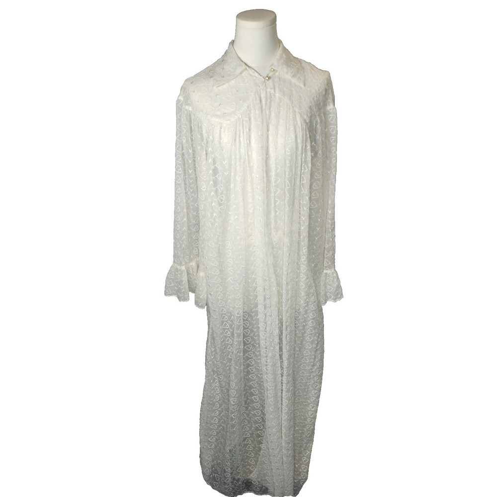 Vintage Peignoir Duster Sheer Chiffon Ruffles & Hearts TULA Cottagecore Appx M/L